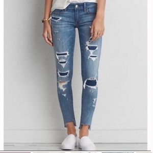 American Eagle Super Low Rise Distressed Patchwork Jegging Size 18 Short